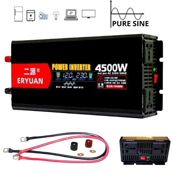 Перетворювач напруги Eryuan 4500W 12V/220V з чистим синусом LCD Інвертор для котла та побутової техніки 2907492187 фото